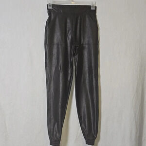 Spanx Womens Leather Like Faux Vegan Joggers,Black,Pockets  Sz XS